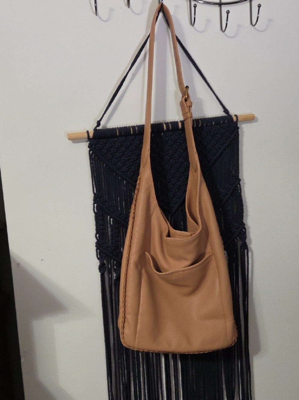 Everyday Tan Shoulder Hobo Bag with Front Slip Pockets